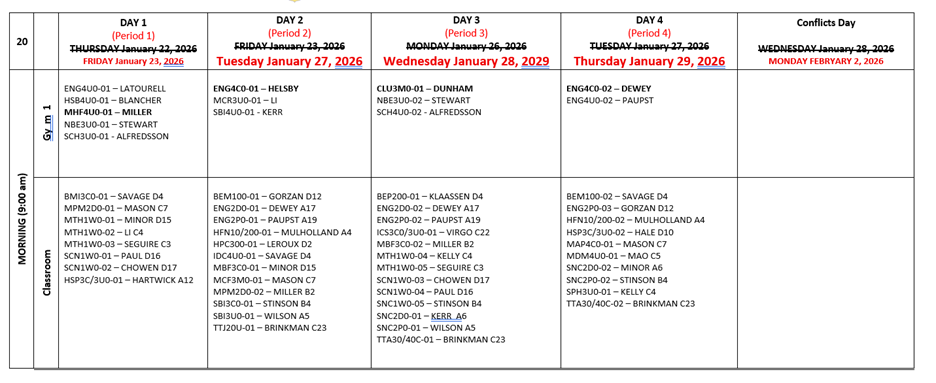 Exams Sched